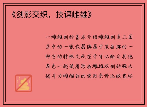 《剑影交织，技谋雌雄》